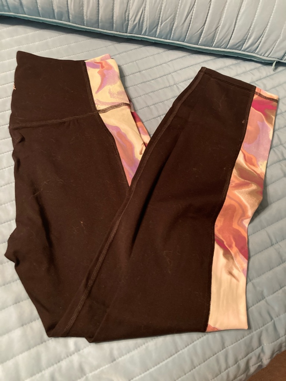 Lou & Grey Black Leggings with Pink & Purple Marble Side Panels
